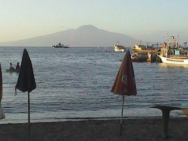 Sorrento-View of Vesuvius from Taverna Azurra on the beach